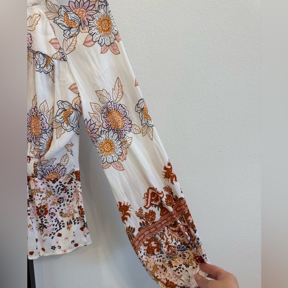 Free People Floral Tie Font Balloon Sleeves Boho Blouse Small Office Indie Hippi - Picture 7 of 11